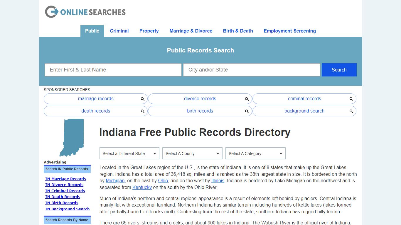 Indiana Free Public Records Directory - OnlineSearches.com